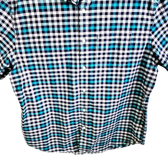 Old Navy Men's Size XL The Oxford Shirt Blue Aqua Checkered Plaid Flex Stretch - Picture 3 of 5